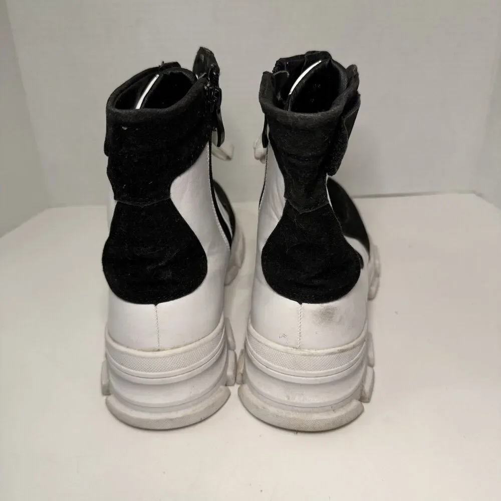 Y2K Style Chunky Platform Combat Boots Black White Edgy Grunge Goth High Top 8